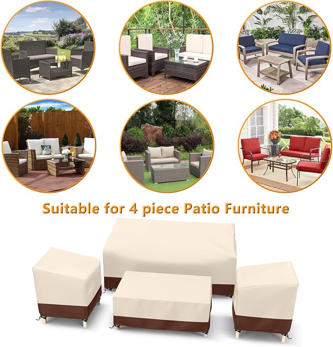 STARTWO Outdoor Waterproof Patio Furniture Covers 4-Piece Set for Chairs, Loveseat and Coffee Table, Beige