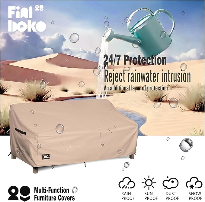 3-Seater Outdoor Couch Cover,93Wx40Dx35H Inches Patio Furniture Covers, Heavy Duty Cover for Outdoor Furniture Covers Waterproof, Light Brown