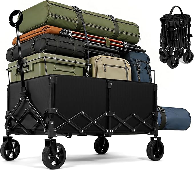 Collapsible Wagon Cart with Extendable Storage - 5.8cu.ft Capacity,300lbs Heavy Duty,Compact Foldable Wagon Cart for Grocery Shopping,Outdoor,Camping,Sport Events,Garden,Vendor Markets,Soccer Games