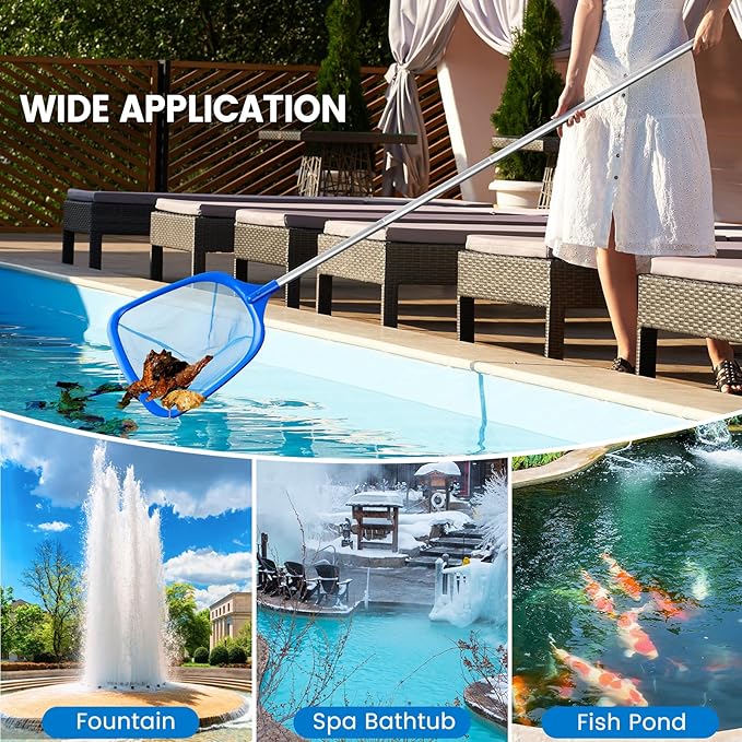 Tavaleu Pool Skimmer Net,Deep Pool Leaf Net with Reinforced Frame, Large Capacity Rake Net for Cleaning, Debris Pickup Removal