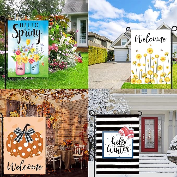 Seasonal Garden Flags Set of 12 Double Sided 12 x 18 Inch Yard Flags, Small Garden Flags for Outside, Spring 4th of July Easter Seasonal Flags for Outdoor Decorations,Holiday Garden Flags for All Seasons