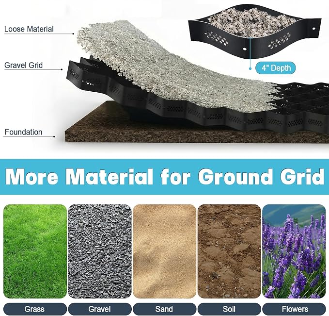 4" Thick Gravel Grid 9ft X 27ft, Gravel Stabilizer Grid for Pavers Base, Geogrid 1900 Lbs/Sq Ft Load with 85 Geocell Accessories & Gloves for Driveway Parking Ground Walkway Dirt Locker Slope