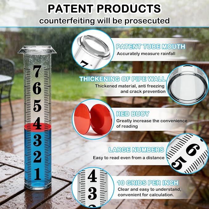 Rain Gauge Replacement Tube, Accurate Rain Gauges Outdoors Best Rated, 7" Capacity Plastic Rain Gauge Tube Replacement for Yard & Garden, Water Gauge for Rain, 1 Rainfall Meter Tube with 1 Clean Brush