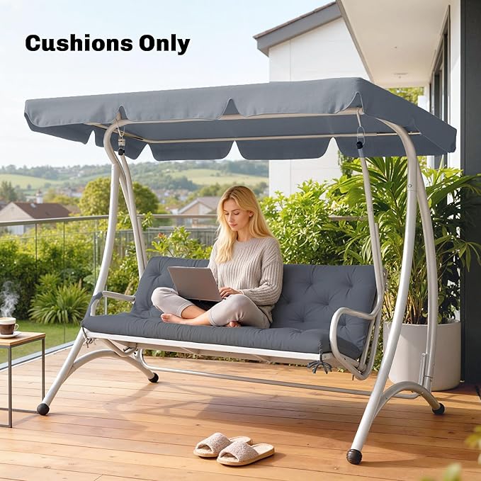 Outsunny 59" x 38" Tufted Bench Cushion for Outdoor Furniture, 3-Seater Replacement for Swing Chair, Patio Sofa/Couch, Overstuffed, Includes Backrest, Dark Gray