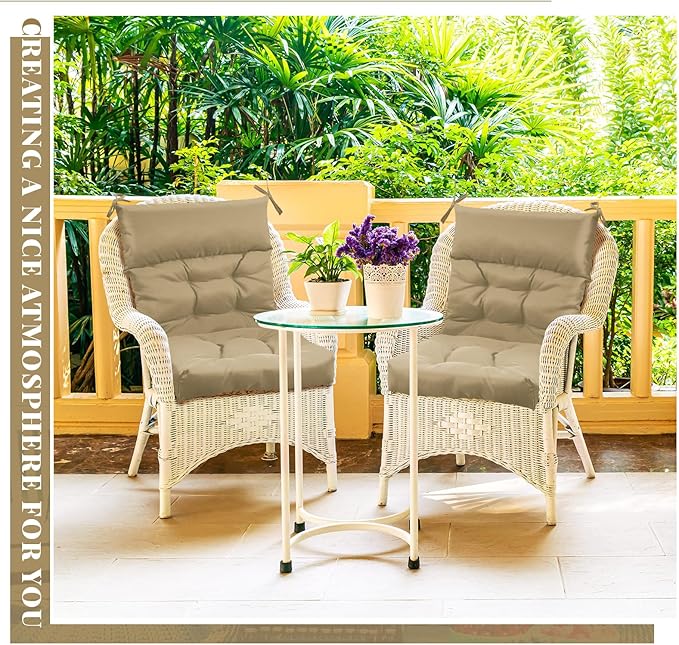 Sintuff 4 Pcs 44 x 21 x 4 Patio Chair Cushions Outdoor Chair Cushion Seat/Back Tufted Pillow with Ties Water Resistant Replacement Indoor Patio Furniture Outdoor Furniture (Solid Color,Brown)