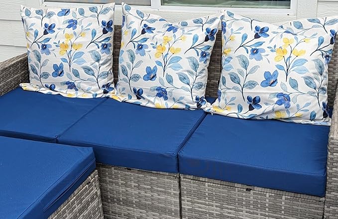 FLYMEI Patio Cushion Covers 21x19x3 Waterproof Outdoor Cushion Cover Replacement 4Packs Outdoor Seat Slipcover for Rattan Chair Sofa, Navy Blue