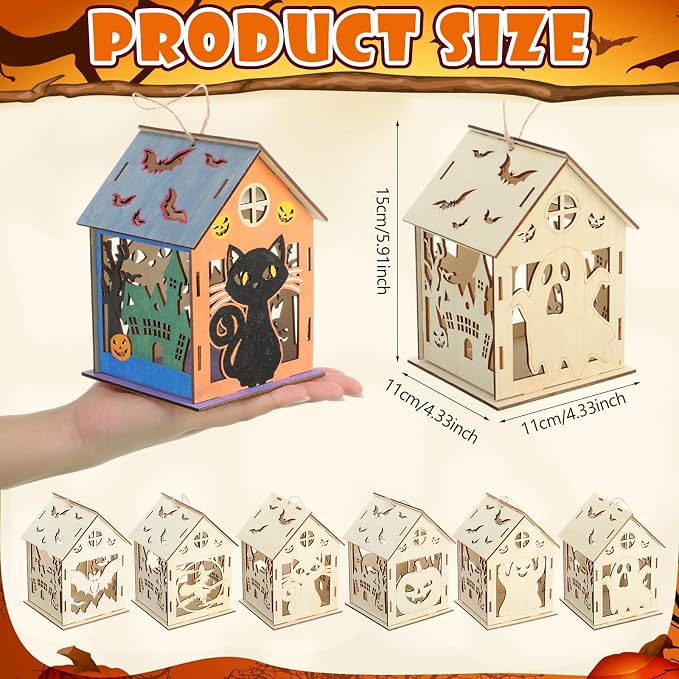 DoubleFill 12 Set Halloween Bird House Kits, Buildable DIY Birdhouse for Children, Wooden House, Arts and Crafts Set for Kids Adults Painting Halloween Party Decoration