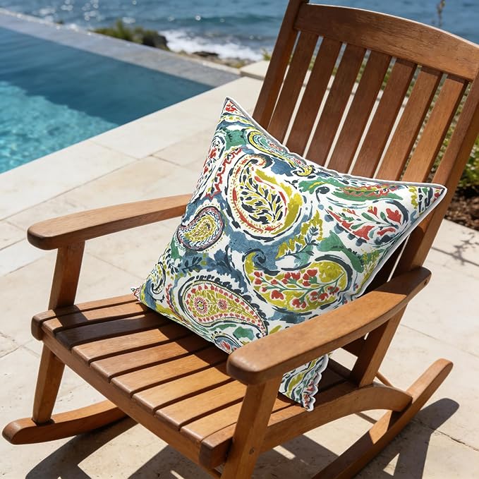 LVTXIII Outdoor Throw Pillows 18x18 Patio Waterproof Square Pillows with Piping Fade Resistant Accent Pillow for Spring Summer Garden Decoration, Set of 2, Paradise Paisley