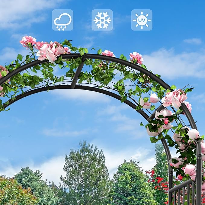 Metal Garden Arbor, 86" H Garden Arch for Climbing Plants Outdoor, Wedding Arches for Ceremony, Black Garden Archway for Backyard, Lawn and Patio