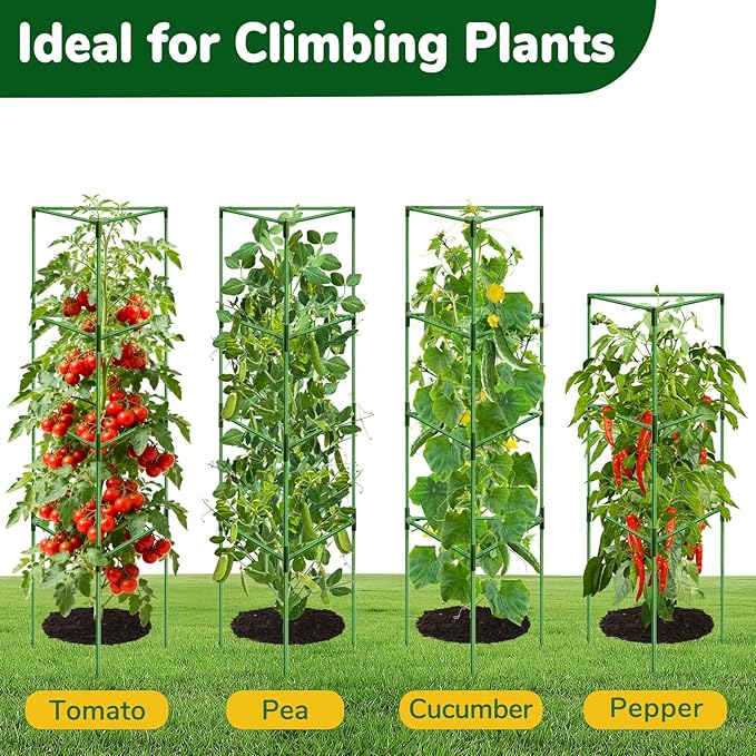 ZeeDix 4 Pack Heavy Duty Tomato Cages for Garden, 57 Inch Foldable Plant Support Stakes for Heavy Climbing Plants, Adjustable Tomato Trellis for Indoor Pots & Raised Garden Bed Outdoor