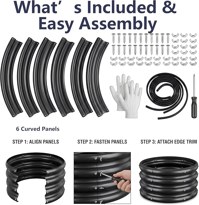 2 x 2 x 1 ft Round Raised Garden Bed, Black 2 Pack 0.6 mm Thick Galvanized Steel Planter Box with Double Layer Paint and Safety Edge Trim for Vegetables Flowers Herbs Outdoor Garden