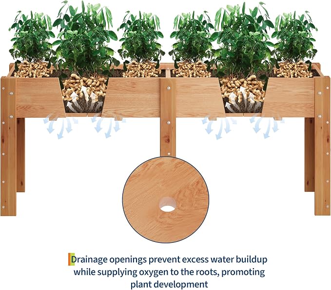 72x 23x30IN Raised Garden Bed Outdoors with High Legs & Hooks, Non-Woven Liner, Elevated Wooden Large Planter Box for Backyard, Patio, Balcony w/Divider Panel, 6 Legs, 300lb Capacity