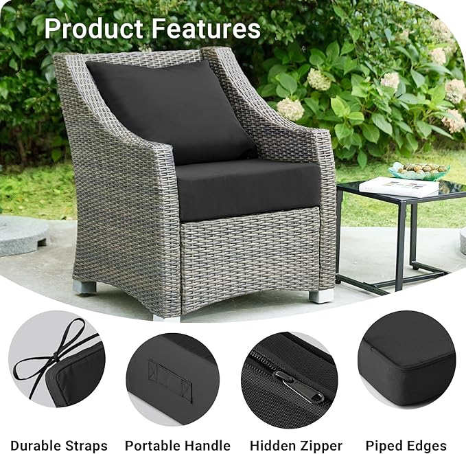 IPYNBAP Outdoor Cushions for Patio Furniture,Outdoor Seat Cushion Set 24 x 24 x 4 Inch,Waterproof & Fade Resistant Outdoor Chair Cushions,Deep Patio Chair Cushion with Removable Cover,Black