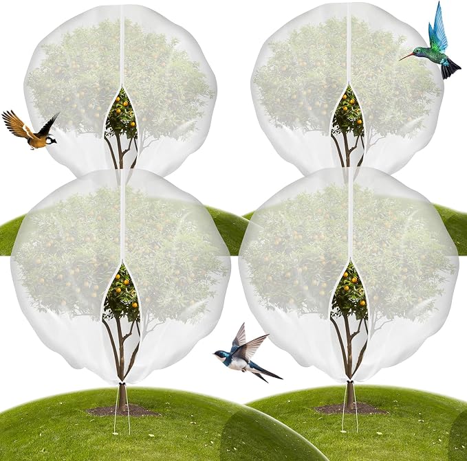 4-Pack 10 * 10FT Large Fruit Tree Netting with Drawstring and Zipper, Garden Netting for Garden Protection, Insect Bird Netting for Fruit Trees, Protection from Anti Bugs,Cicadas, Insects,Birds