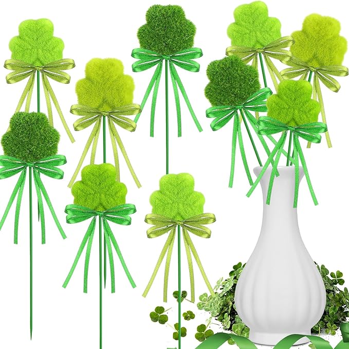 60 Pcs St. Patrick's Day Shamrock Picks Irish Shamrock Foam Picks St. Patrick's Day Clover Puffy Sticks for Irish Tree Green Floral Arrangement Bouquet Wedding Table Centerpiece Vase Filler Home Decor