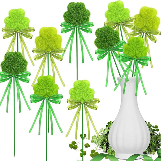 60 Pcs St. Patrick's Day Shamrock Picks Irish Shamrock Foam Picks St. Patrick's Day Clover Puffy Sticks for Irish Tree Green Floral Arrangement Bouquet Wedding Table Centerpiece Vase Filler Home Decor