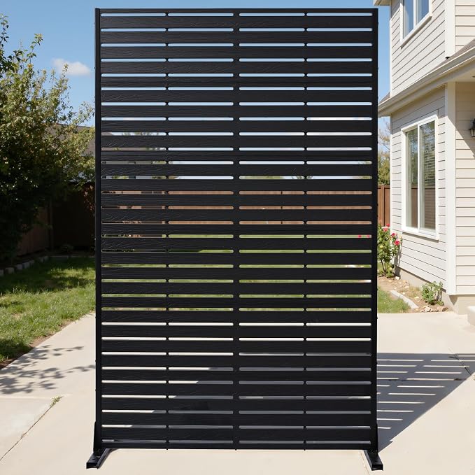Privacy Screen Outdoor 72" Freestanding Privacy Panel with Stand, HDPE Decorative Privacy Fence with Louver Pattern, Patio Divider Screen, Privacy Screens for Outside,Balcony