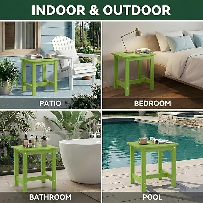 Y&M Outdoor Side Table, HIPS Adirondack Small Single Table, Waterproof Square Outside Table, Balcony Modern End Tables for Patio, Pool, Beach, Porch, Deck, Indoor or Outdoor Use, Lime