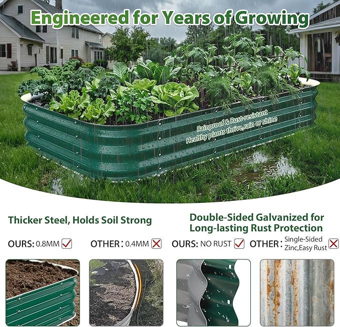 Galvanized Raised Garden Bed for Gardening, 4x4x1ft Large Square Metal Planter Boxes Outdoor for Vegetable,Flower,Herb,Modular Above Ground Growing Container,Green,Easy Assembly