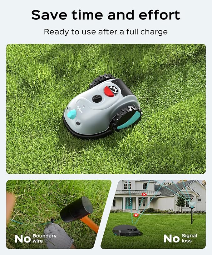 YARDCARE V100 Robot Lawn Mower with HD Vision Navigation, Smart Obstacle Detection, Collision Sensors, Adjustable Cutting Height, Low-Noise Operation—Perfect for Small Lawns up to 1,600 sq ft.