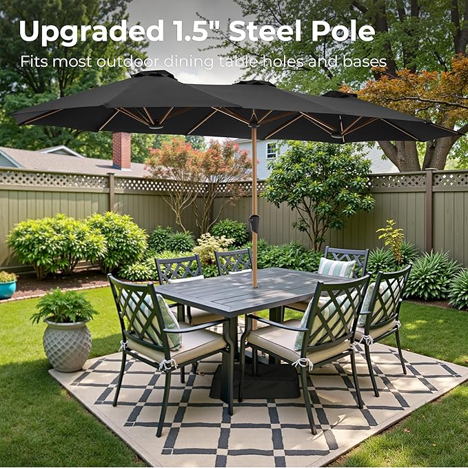 SUPERJARE 13FT Outdoor Patio Umbrella with Base Included, Double Sided Pool Umbrellas with Fade Resistant Canopy, Large Table Umbrella for Deck, Market, Backyard - Black