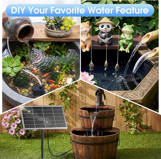 AMZtime 20W Solar Fountain Pump, Solar Water Pump with Lights Built-in 4000mAh Battery, 2026 New DIY Solar Water Fountain for Bird Bath, Pool, Pond, Garden, Fish Pond, Small Waterfall