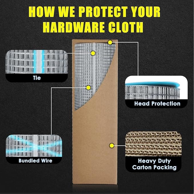 GoldPeak Galvanized Hardware Cloth 1/2 inch 36 x 100 ft 19 Gauge, Hot-dip Galvanized After Welding, Chicken Wire Fencing Wire Mesh Roll Welded Wire Fence Gopher Wire Cloth Rodent Wire