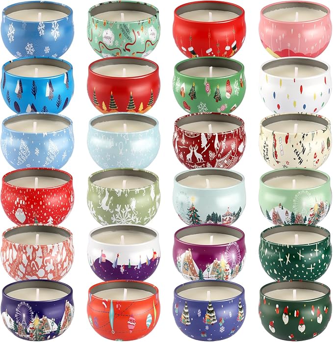 24 Pack Christmas Advent Scented Candles Gift - Aromatherapy Candle, 2.5oz Natural Soy Wax with Long Lasting Burn Time, Perfect for Christmas Countdown, Thanksgiving Gifts for Women & Home Decor