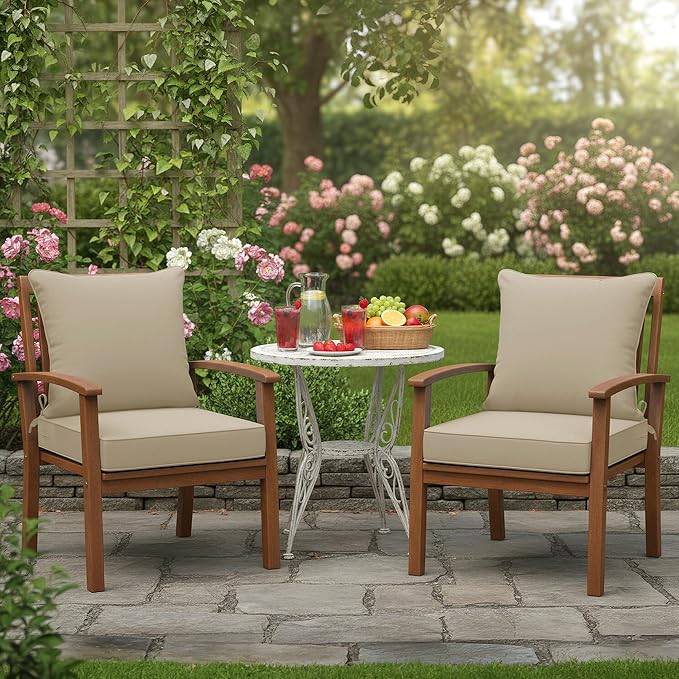 Summsun Patio Chair Cushions 22 x 22 Inch, Water Resistant Backrest Pillow and Seat Cushion Set for Outdoor Furniture, Sectional Sofa Cushion Replacments, Cream, Set of 2