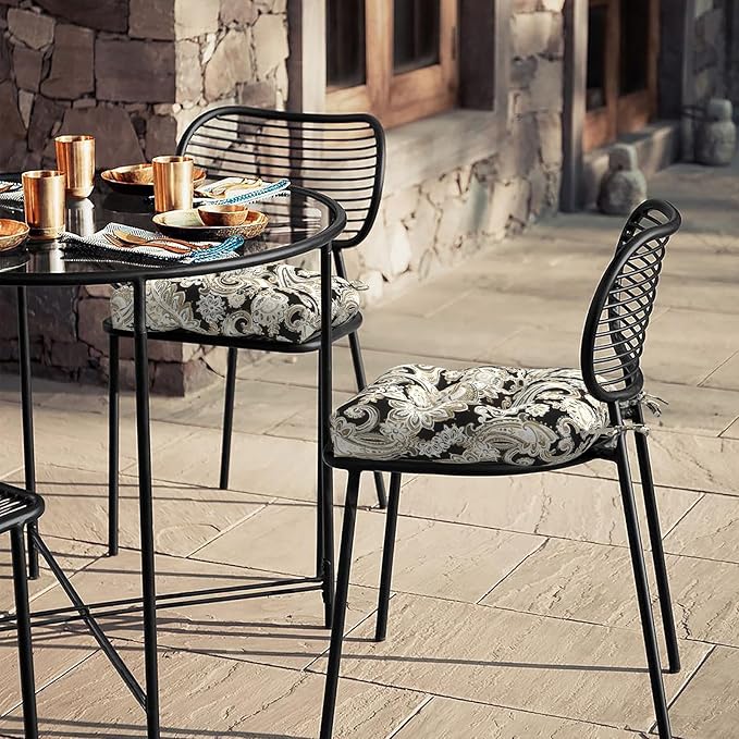 LVTXIII Outdoor U-Shaped Wicker Seat Cushion, Decorative Tufted Chair Pads Round Back Seat Cushion Set for Patio Garden Home Office Furniture, 19"x19"x4", 2 Pack, Paisley Black