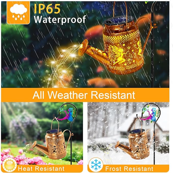 Solar Lanterns Outdoor Waterproof, Gifts for Mom Grandma Women Wife Daughter Mother's Day, Fairy Watering Can Garden Decor with Shepherd Hook, Hanging Solar Lights Yard Art Outside Patio Path Decor
