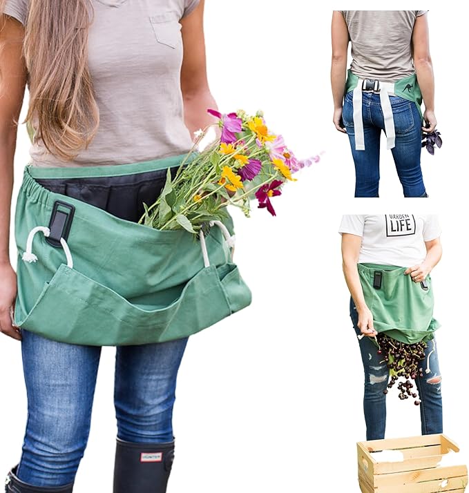 Roo Gardening Apron with Pockets for Women & Men - Canvas Garden Apron with Harvesting Pouch, Water-Resistant, Washable