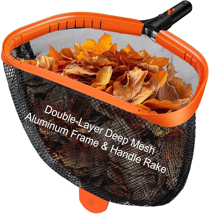 17.5" Pool Net, Pool Skimmer Net with Double-Layer Netting Bag, Aluminum Frame, Deep Nylon Net, Large Capacity Pool Cleaning Net, Leaf Skimmer Rake Net for Above Ground & In-ground Pools (No Pole)