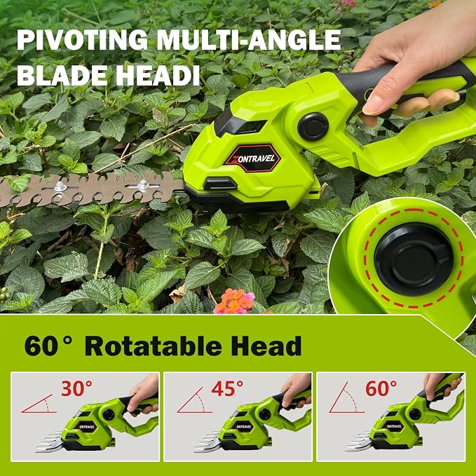 Cordless Hedge Trimmer & Grass Shears - 21V Electric Shrub Trimmer Grass Shears Handheld Grass Cutter, Hedge Shear with 2 PCS Rechargeable Battery, Charger and Toolbox to for Garden, Lawn (Green)