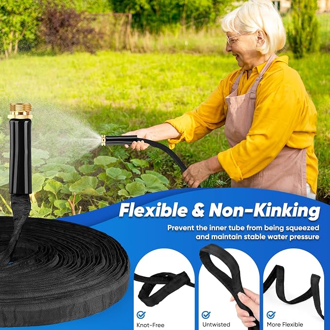 CXEZSIK Garden Hose 100ft Lightweight, Non-Expanding, Leak-Proof Metal Connector, No-Knot No-Tangle, Easy to Store and Carry, Wear-Resistant, 3/4GHT Flexible Water Hose for Yard, Outdoor (Black)