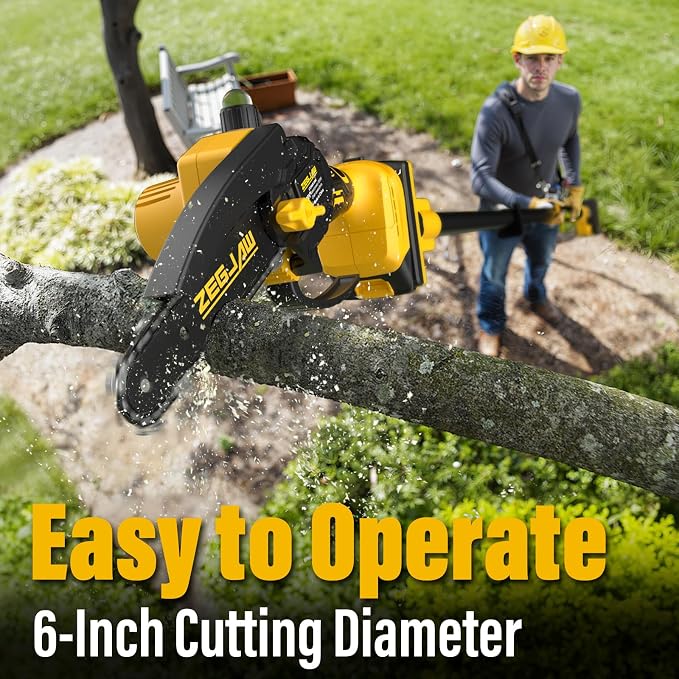 ZEGJAW 2-IN-1 Cordless Pole Saw & 6 Inch Mini Chainsaw with 2 Pack 2.0Ah Battery and Charger, Electric Pole Saw for Tree Trimming with Adjustable Extension Pole
