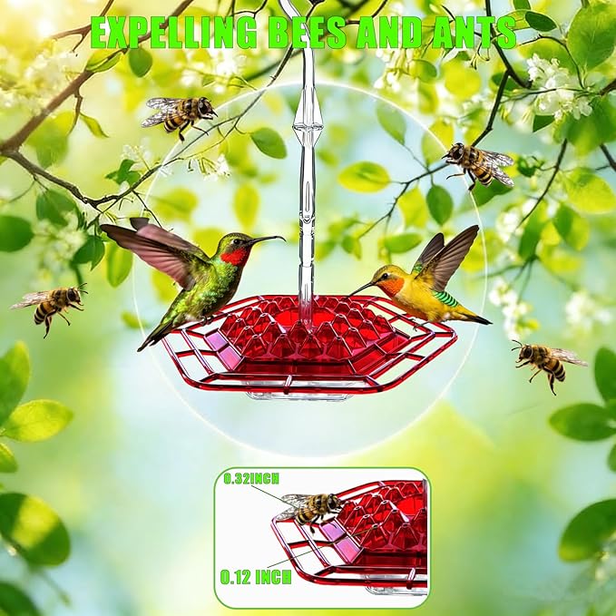 2 Pack Hummingbird Feeder for Outdoors Hanging,Easy to Clean and Refill,Ant Proof No Leak,with 30 Feeding Ports Saucer Humming Bird Feeder Hummingbird feeders for Window