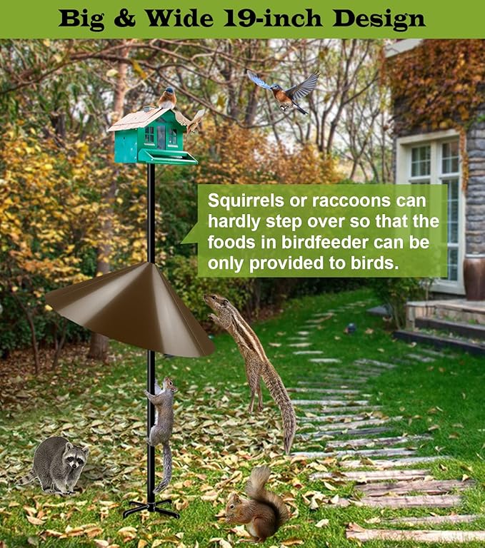 19 Inch Wide Squirrel Baffle for Bird Feeder Pole, Outside Pole Mount Stopper & Bird House Guard for Outdoor Shepherd’s Hook, Brown, 1 Pack