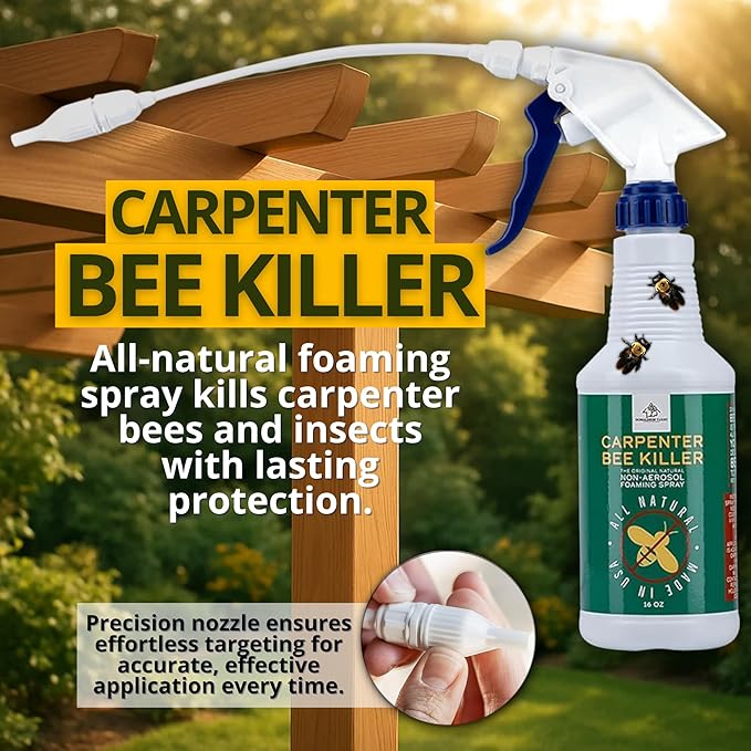 Donaldson Farms Carpenter Bee Spray – Wood Boring Bee Spray for Sheds, Decks & Outdoor Wood – Subtle Foaming Formula, Deep Reach Precision Nozzle – Peppermint & Clove Oil – 16 oz