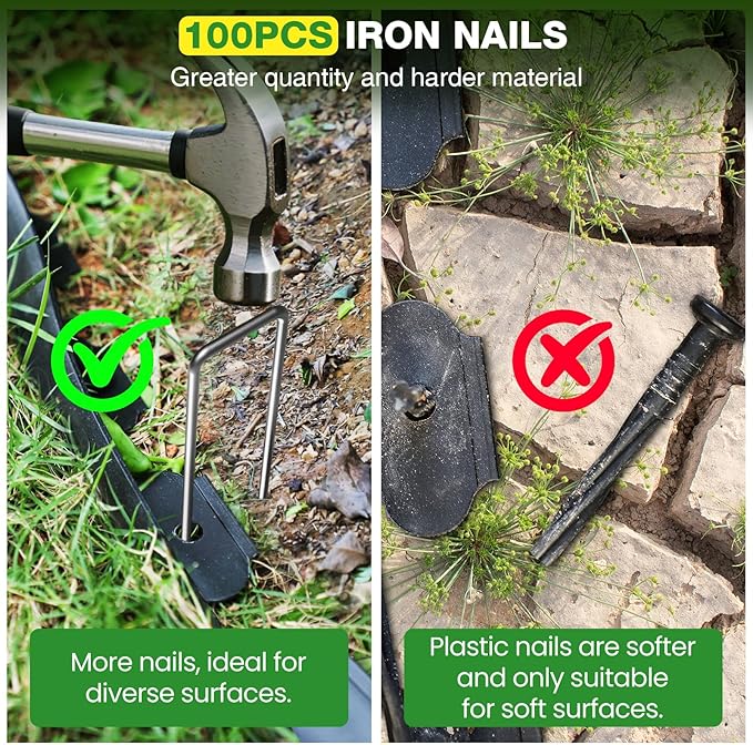 4in Tall,66ft Landscape Edging Kit with 100pcs Metal Spikes,Reinforced Rib Design,Not Digging Flexible Plastic Edge Border for Landscape, Lawn,Garden,Flower Beds,Yard,Paver,Playground, Fence,Pathway