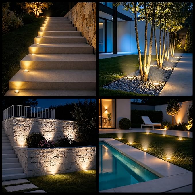 OULONGER 4.6in Solar Ground Lights 10 Packs, Garden Solar Outdoor Waterproof Pathway Bright In-Ground Landscape Lights for Patio, Lawn, Yard, Driveway, Step and Walkway Warm Light