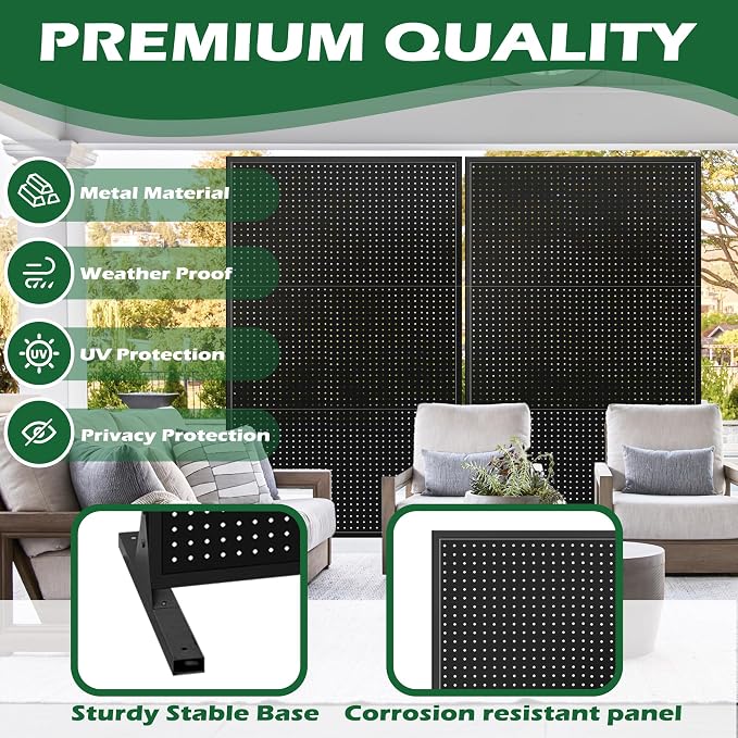 PROLEE Metal Privacy Screen Outdoor 6 x 3.7 Ft, Decorative Fence for Patio Screen Freestanding, Outdoor Privacy Panels with Stable Heavy Base for Deck, Porch and Balcony (Black)