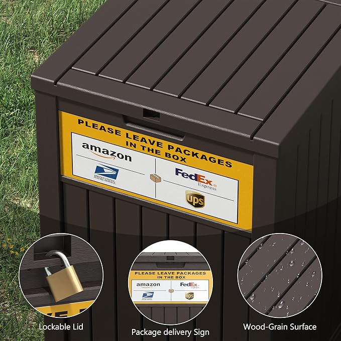 LHBGO Package Delivery Box for Outside with Sign, 48 Gallon Storage with Lockable Secure, Large Double Wall Resin Outdoor Package Delivery Waterproof