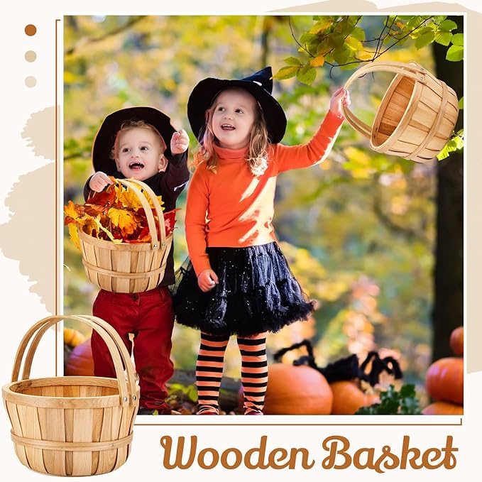 Marsui 10 Pcs Large Wooden Apple Basket 11 x 6.5'' Wicker Fruit Bushel Baskets with Handle for Garden Storage Organizing Farmers Personal or Commercial Use