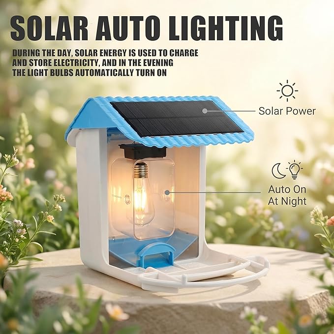 Bird Feeder for Outdoors with Light, Outdoor Bird Feeder, Easy to Clean and Refill, Bird Watching Gifts for Love Birds (1 Pcs, Blue)