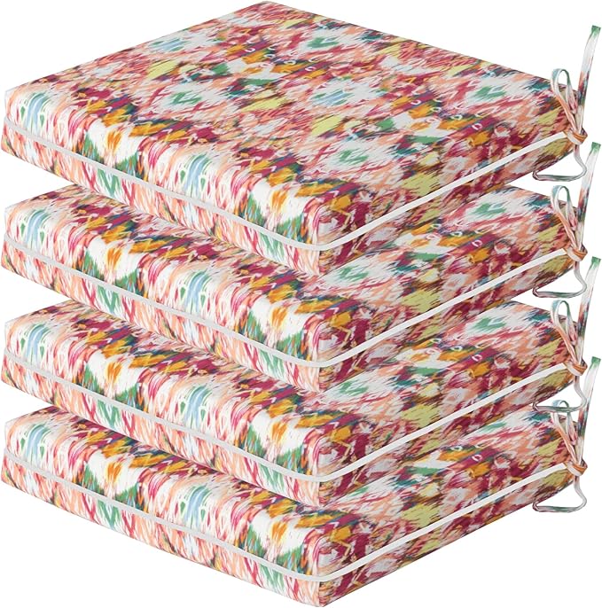 COZYVIDA Outdoor Chair Cushions Set of 4, 20"x20" Square Seat Pads with Tie Straps and YKK Zippers, 30D High-Density Foam, Water-Resistant Fabric,UV-Resistant 1000+ Hrs
