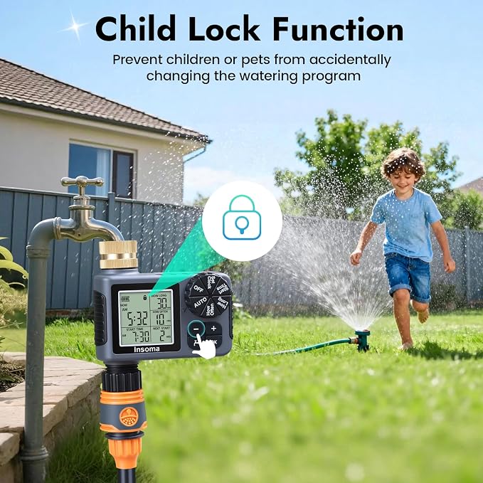 Sprinkler Timer with Brass Inlet & Outlet, Water Timer for Garden Hose with Auto/Manual/Rain Delay Mode, Easy Setup Hose Timers for Lawn, Garden, Vacation Watering,1 Outlet
