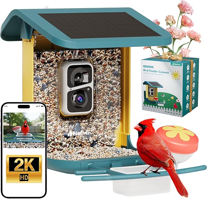Bird Feeder with Camera, Support 2.4GHz/5GHz, 2K Live Steam for Outdoor, 1.8L Large Capacity, AI Identify Auto Capture Videos, Camera Bird Feeders for Outside, Ideal Gift for BirdLovers (Dark Blue)