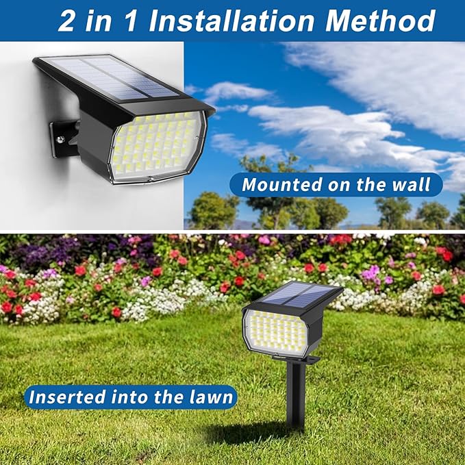 WENATY Solar Spot Lights Outdoor Waterproof IP65, 2 Pack Landscape Spotlights with 46 LEDs, 3 Modes Auto On/Off Solar Powered Flood Lights for Outside Pathway, Yard, Garden, Walkway (Cool White)