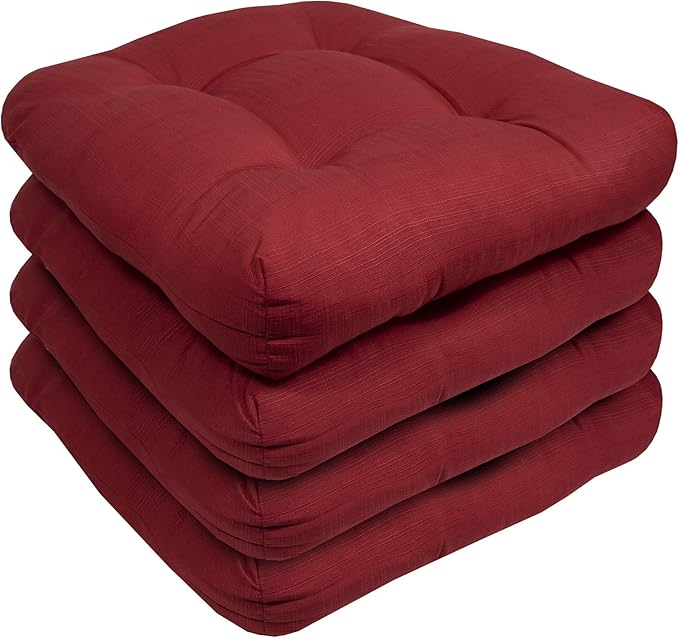 Sweet Home Collection Patio Cushions Outdoor Chair Pads Premium Comfortable Thick Fiber Fill Tufted 19" x 19" Seat Cover, 4 Count (Pack of 1), Red